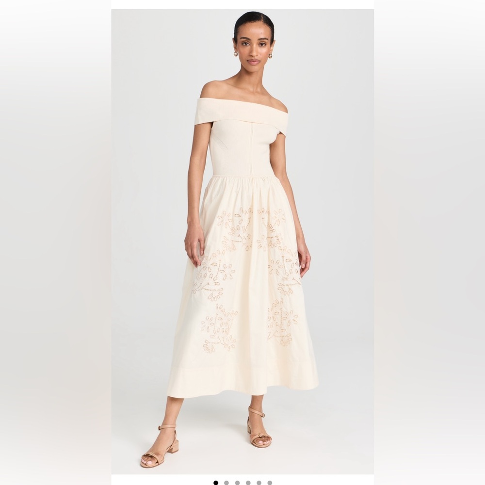 NWT Tanya Taylor Tilden Dress, cream small midi off the shoulder dress